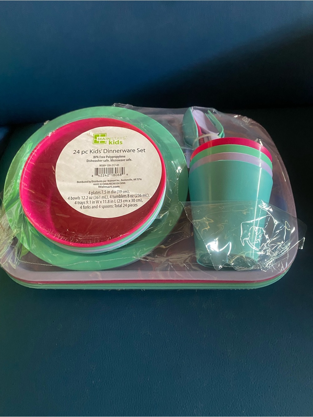 Daycare Providers:  4 pkgs Mainstays Kids Dinnerware Set - Teal and Pink =96 pcs